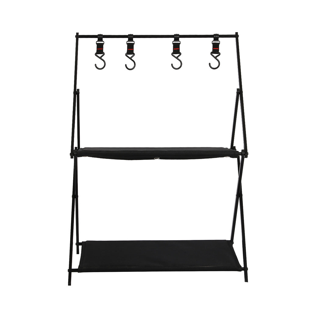 Levede Foldable Camping Storage Shelves 2 Layer with Hooks Black-1942352898784628737