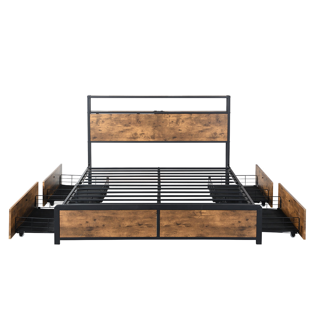 Levede Double Bed Frame RGB LED 4 Drawers USB-1942353613665996801