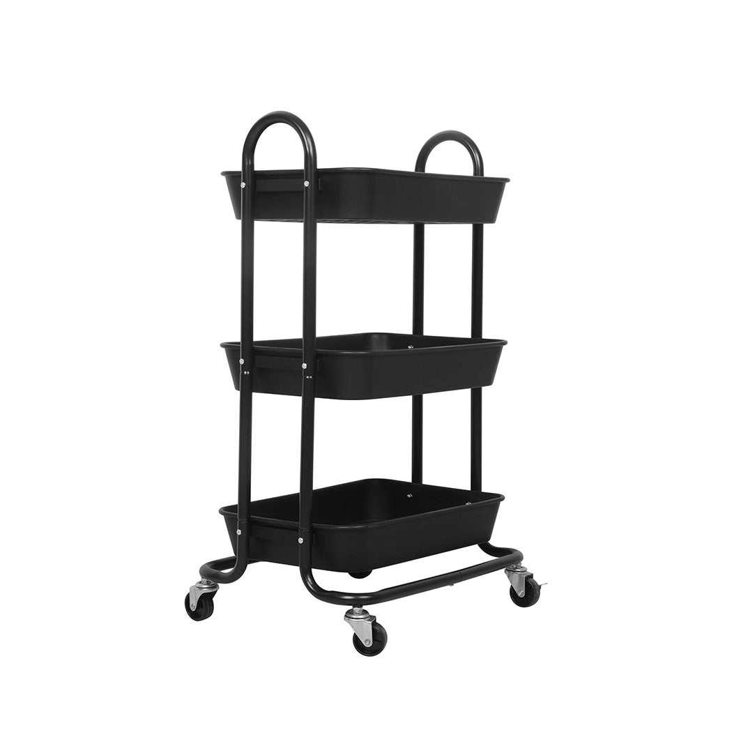 Levede 3 Tiers Kitchen Storage Trolley Black-1942353198476038145