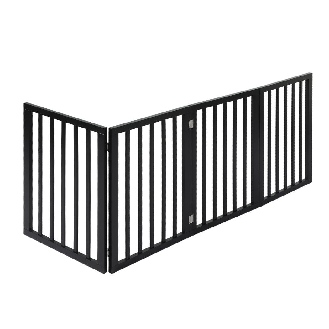 PaWz 4 Panels Wooden Pet Gate Dog Fence Black 600x 3MM-1942353080469295105
