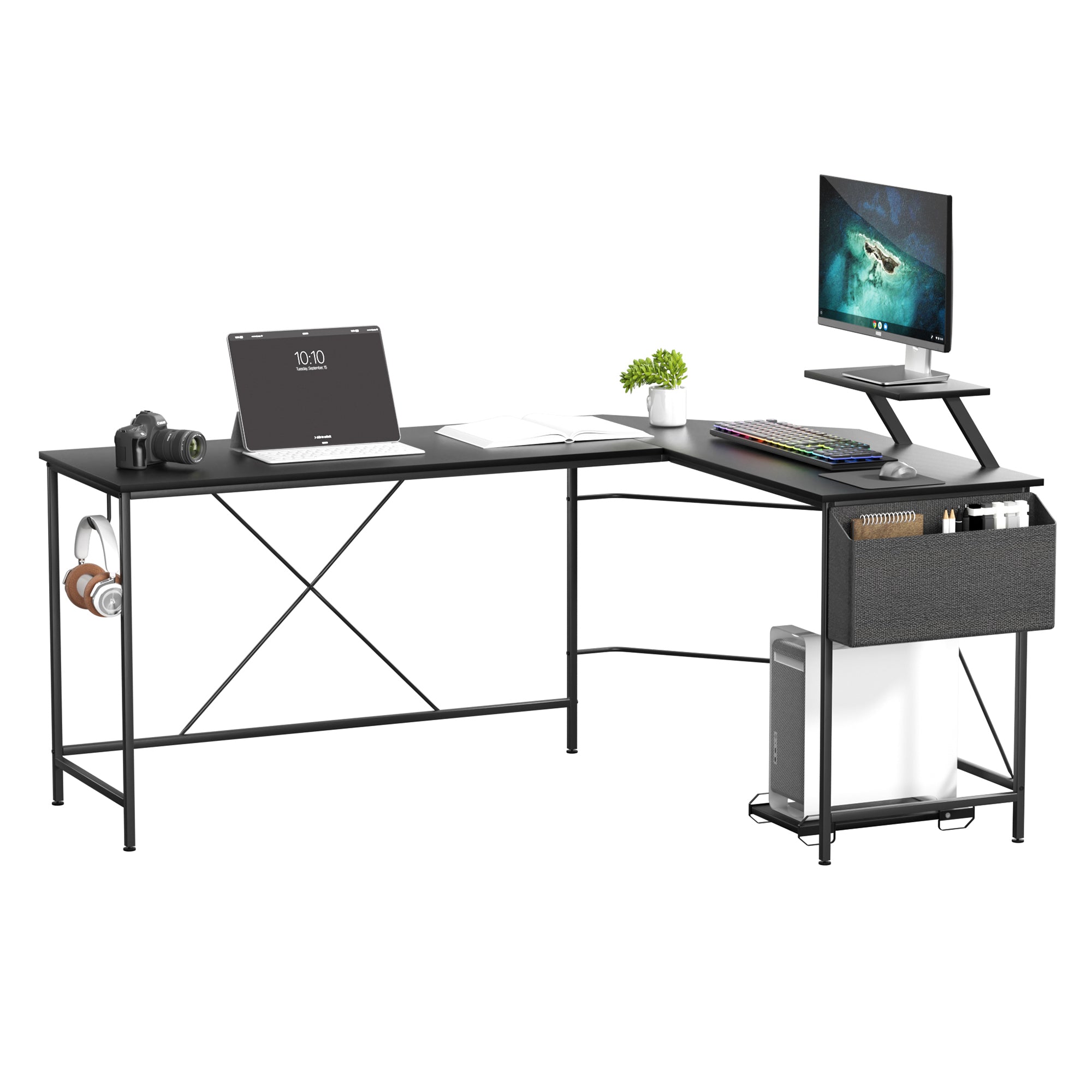 Levede Computer Desk Corner Desk Black-1910112201767784449