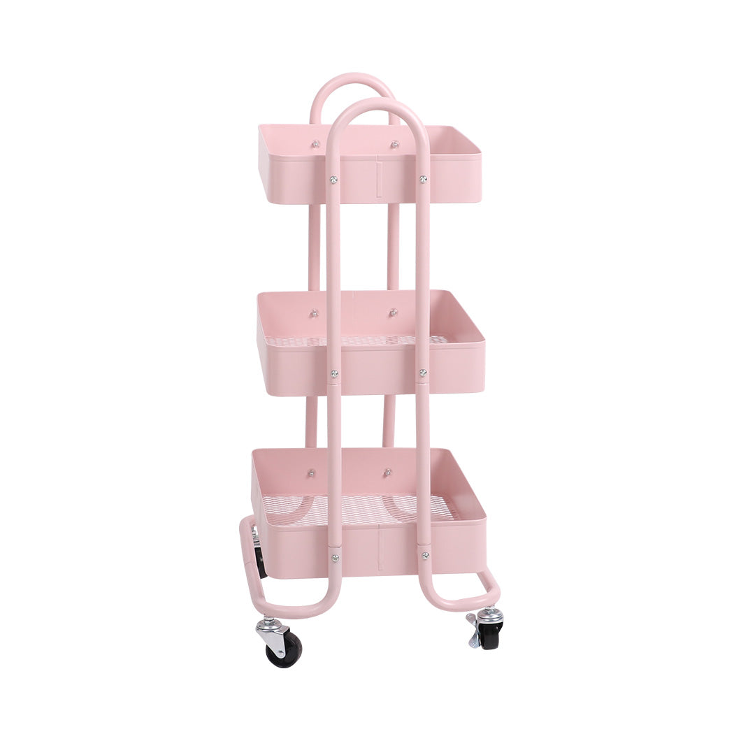 Levede 3 Tiers Kitchen Trolley Cart Pink-1942353197335187457