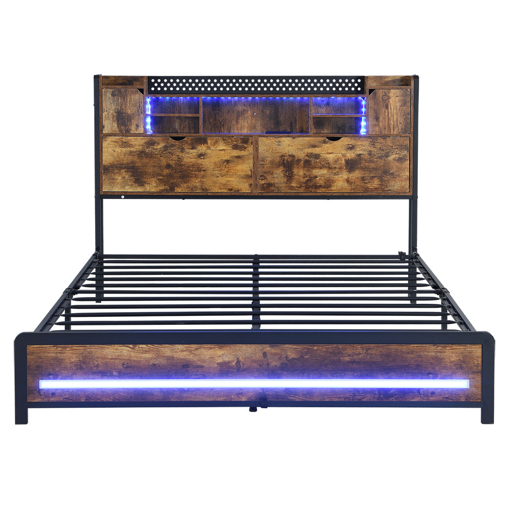 Levede Queen Bed Frame Storage Headboard Industrial-1910112273016426497