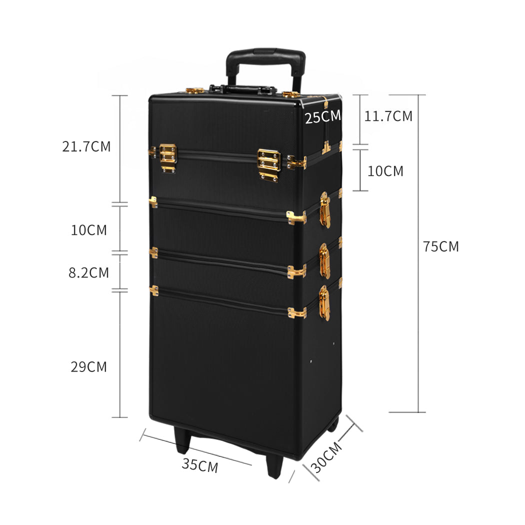 Portable Makeup Case Cosmetic Trolley Black and Golden-1942353090485293058