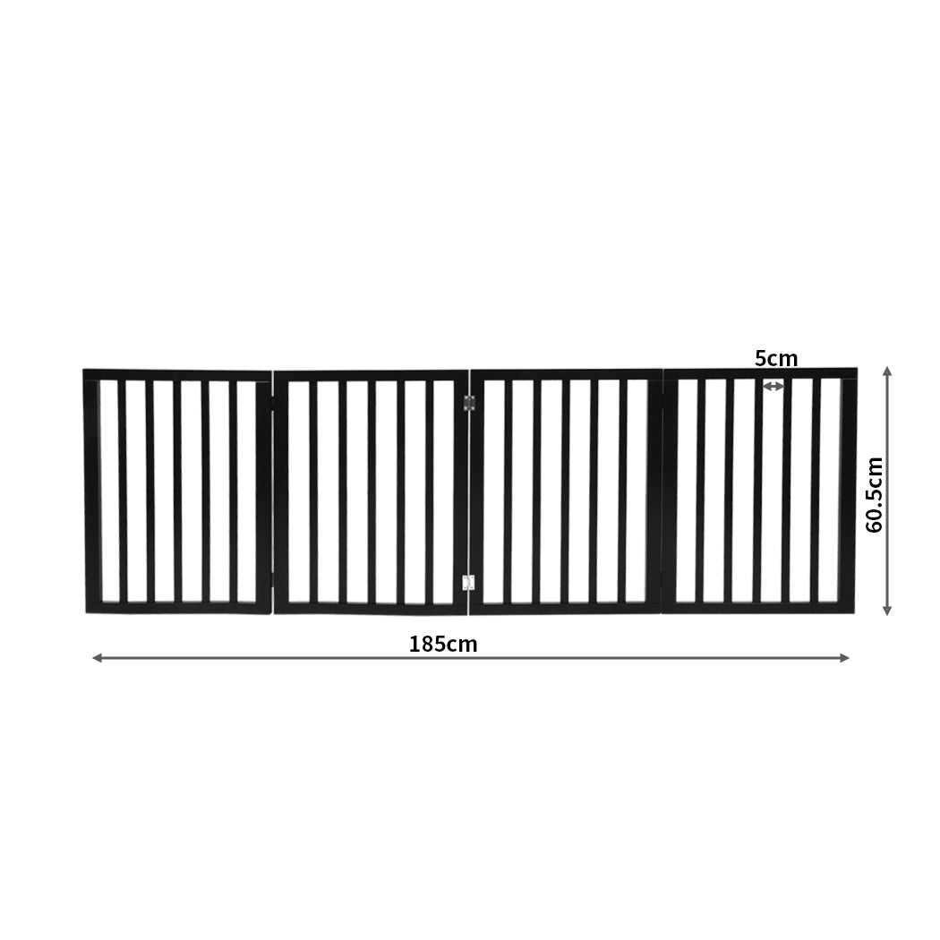 PaWz 4 Panels Wooden Pet Gate Dog Fence Black 600x 3MM-1942353080469295106
