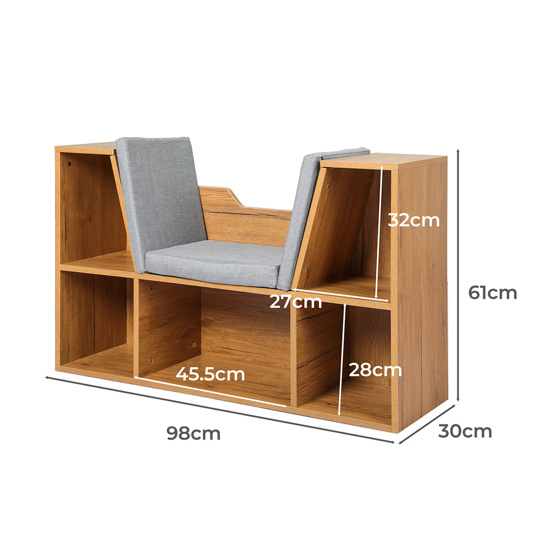 Levede Kids Bookcase Toys Box Shelf Brown-1910112556274552834