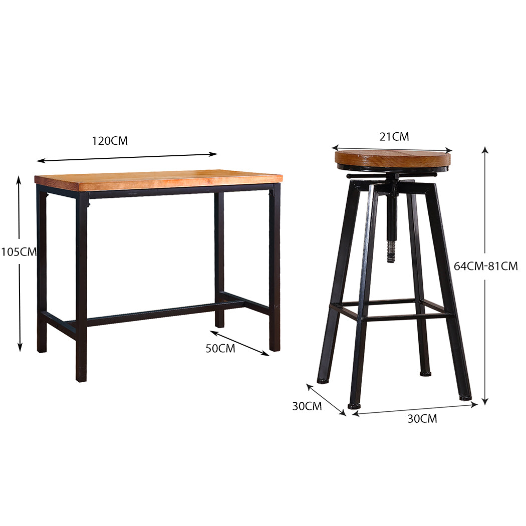 Levede 3pcs Bar Table Barstools Industrial-1910113235605000194