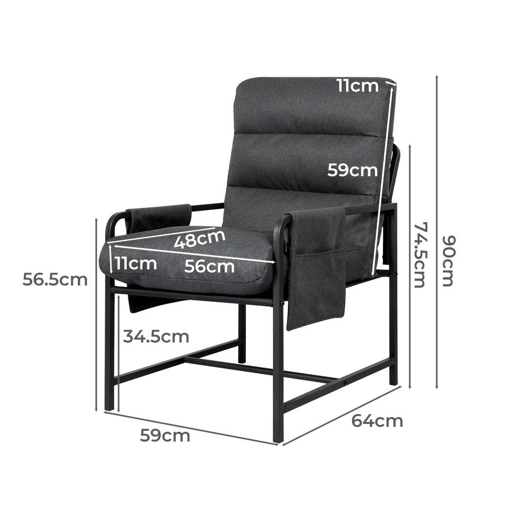 Levede Metal Framed Lounge Chair Linen in Dark Grey-1919278353454600194