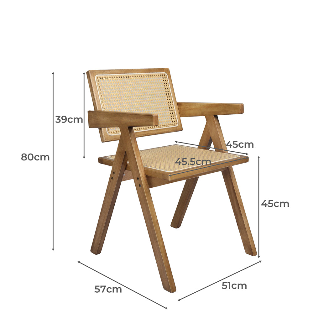Levede 1x Dining Chair Solid Wood Rattan Natural-1910113298079158274
