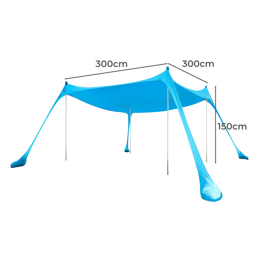 Beach Tent Camping Canopy 4-6 Person Family Sun Shade Shelter 300x300cm Blue-1942352894795845634