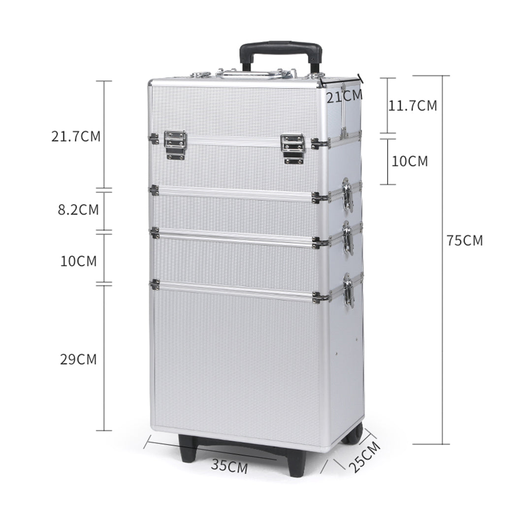 7 in 1 Rolling Makeup Case Professional Silver-1942353091009581058