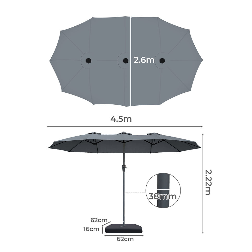 Centra 4.5M Double-sided Patio Umbrella Outdoor Umbrella Base Stand Grey-1942353664257691650