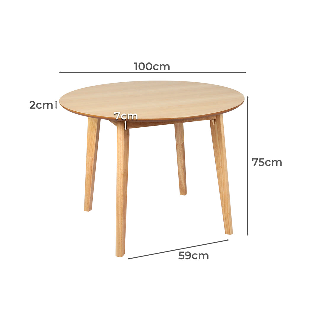 Levede Dining Table Round Rubberwood Base 100cm Natural 100 CM-1910113303351398402