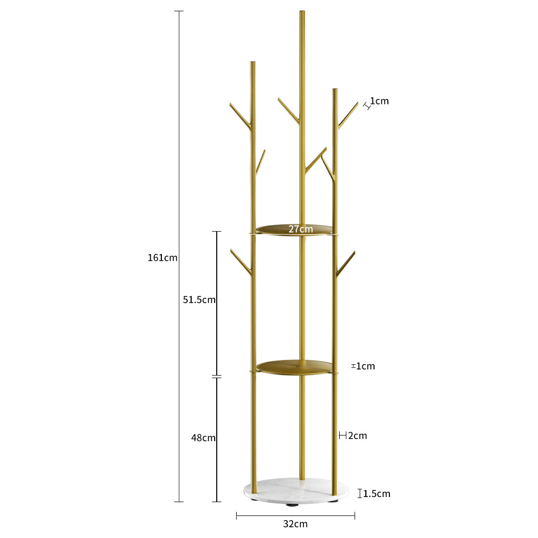 Levede Coat Rack Clothes Stand 8 Hook Organizer Gold-1910112990083026946