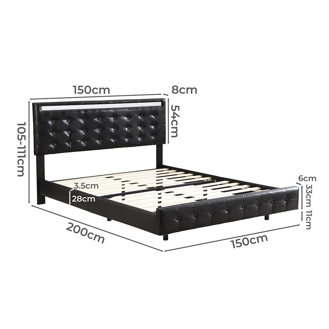 Levede  Floating Bed Frame Double with Headboard LED Lights Mattress Base-1937319784794427394