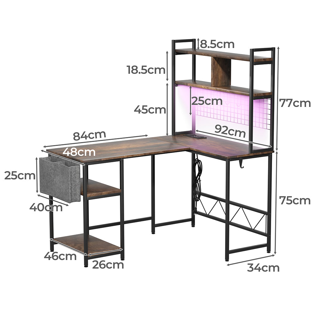 Levede L Shaped Gaming Desk with LED Lights Brown-1937319785700397058
