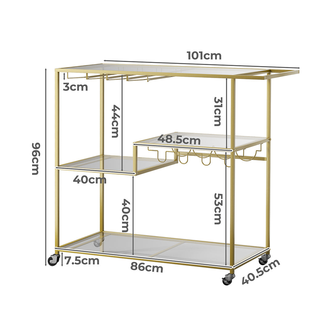 Levede Bar Cart Gold Drinks Serving Trolley 4 Tier-1942353801772142594