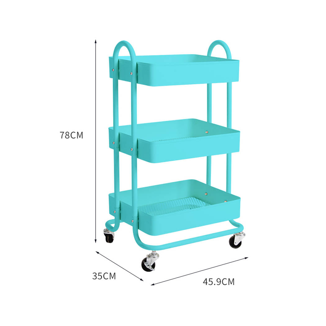 Levede 3 Tiers Kitchen Trolley Cart Turquoise-1942353197528125442