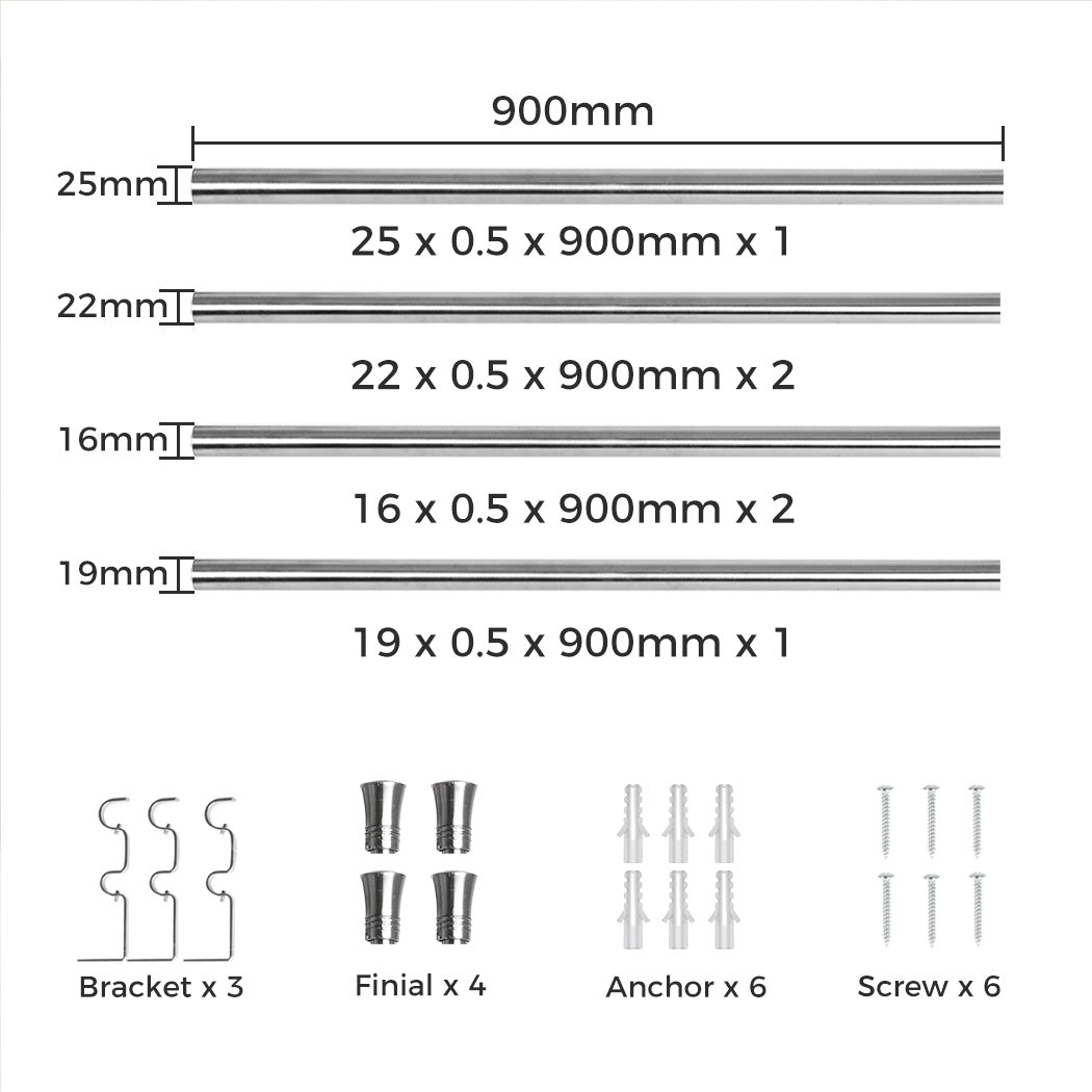 Marlow Silver Double Curtain Rod Steel Pole Pommel Set Extendable Adjustable-1942353625456185346