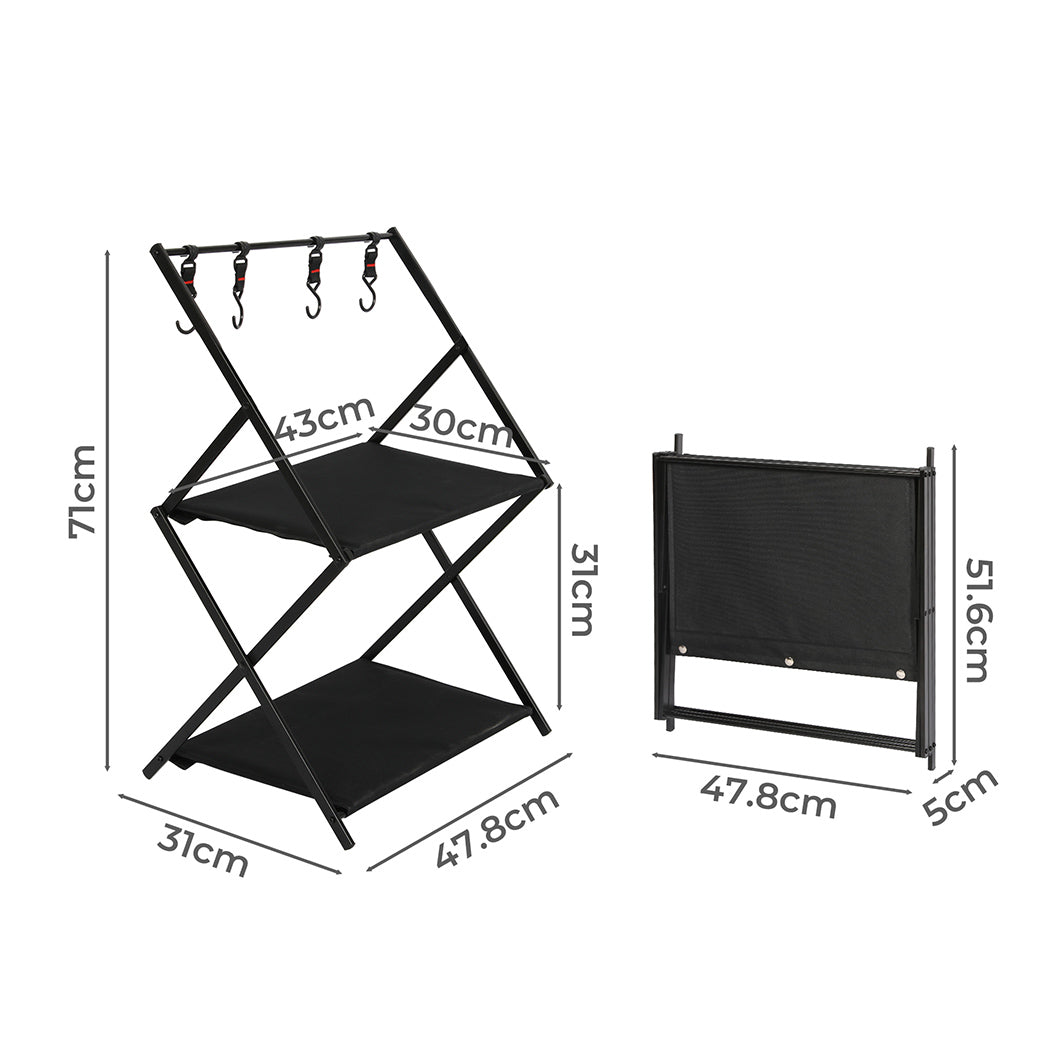 Levede Foldable Camping Storage Shelves 2 Layer with Hooks Black-1942352898784628738