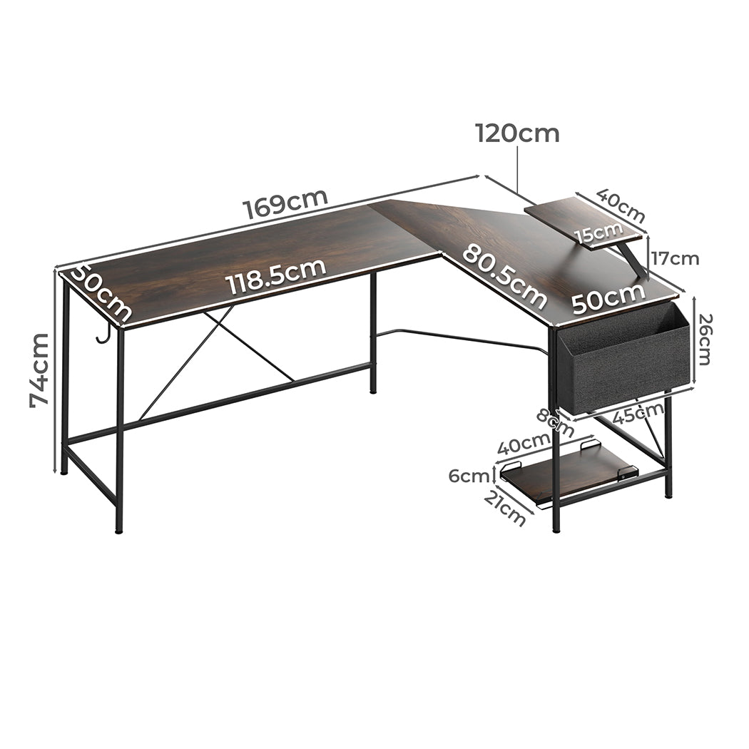 Levede Computer Desk Corner Desk Brown-1910112201935556610
