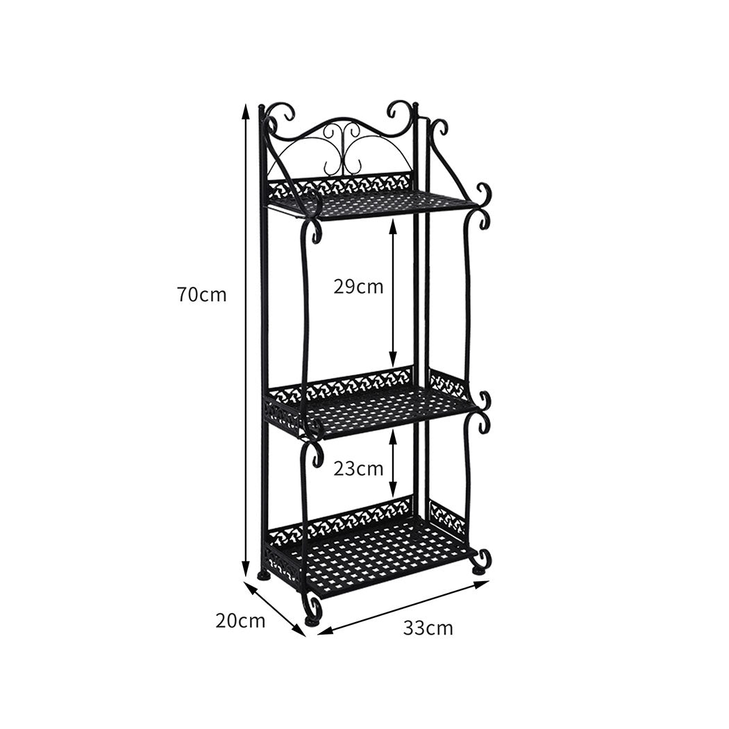 Levede Plant Stand 3 Tiers Outdoor Indoor Black-1942353746784817154