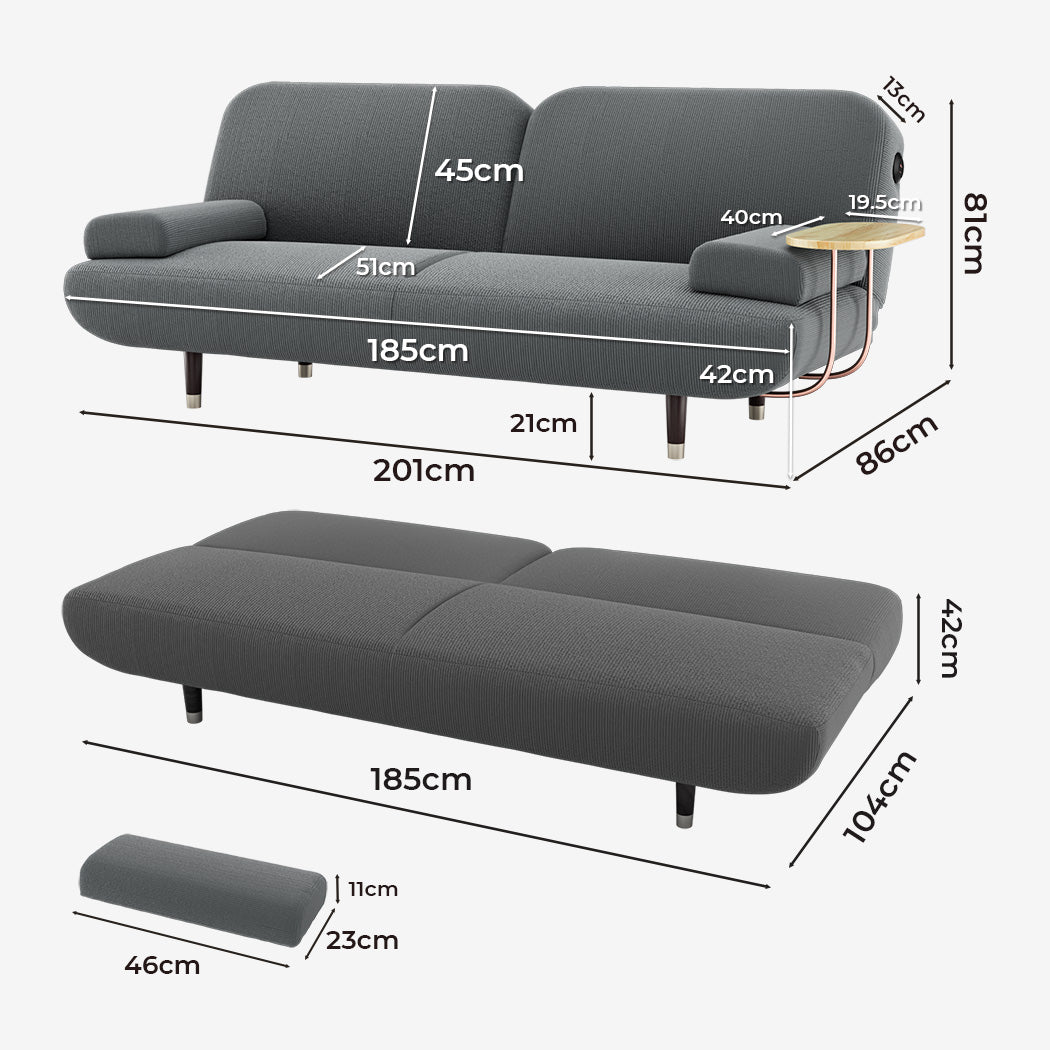 LEVEDE  CONVERTIBLE SOFABED WITH USB CHARGE AND SIDE TABLE-1937319787348758530