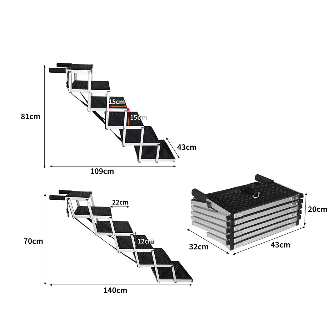 PaWz 6 Steps Dog Ramp Adjustable Height Black-1942352744128057346