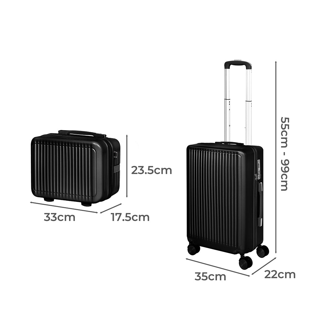 Slimbridge Luggage Suitcase Trolley Black 2pc 14"+20"-1942352947321114626