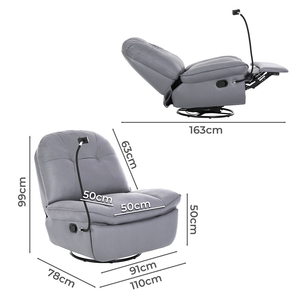Levede Recliner Chair Lounge 360?Swivel Black-1910112923305512962