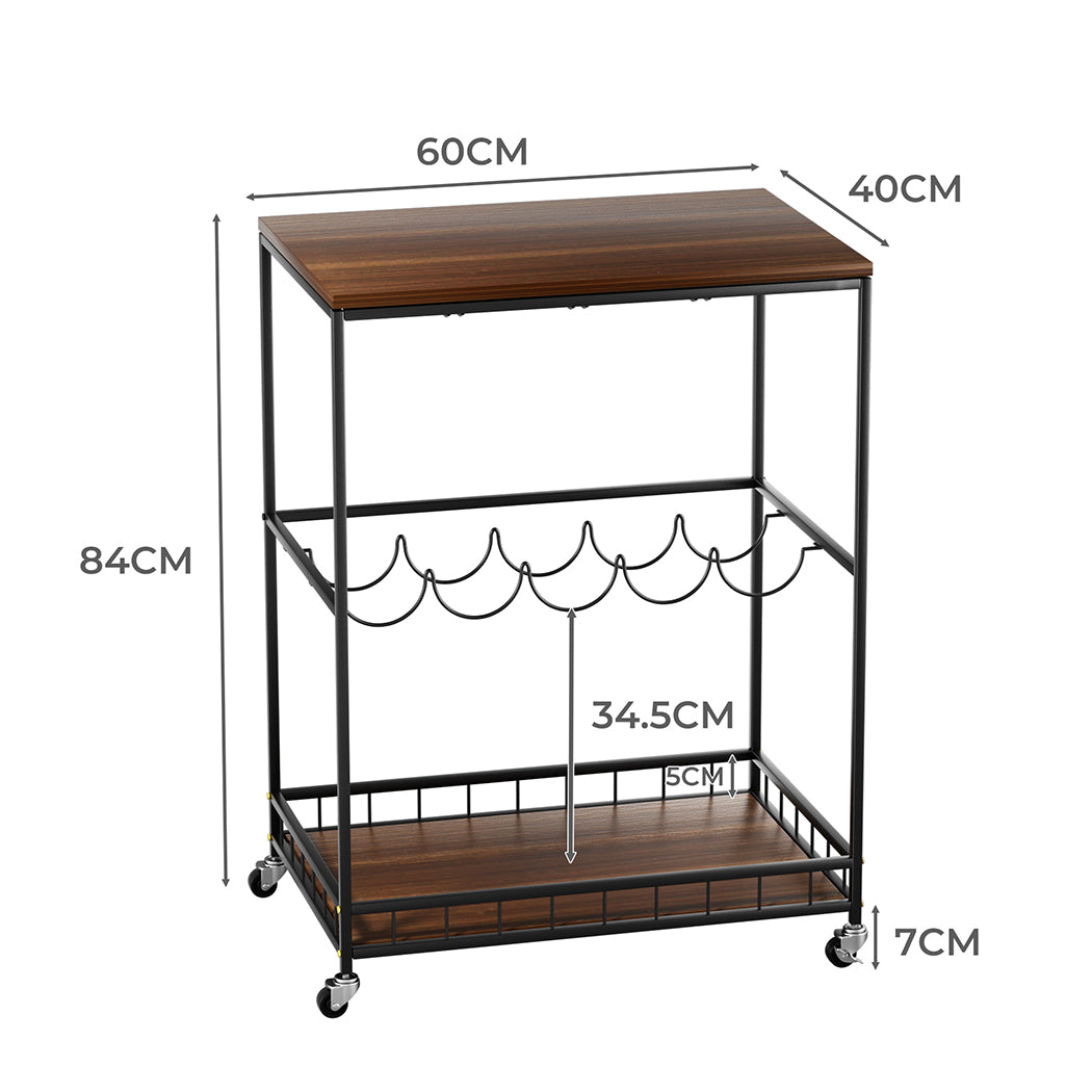 Levede Wooden Bar Cart Drinks Trolley 3 Tire-1942353800899727362