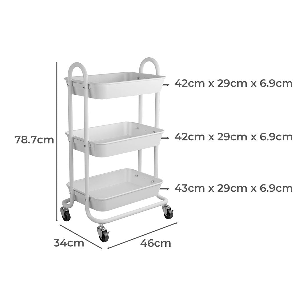 Levede 3 Tiers Kitchen Storage Trolley White-1942353198664781826