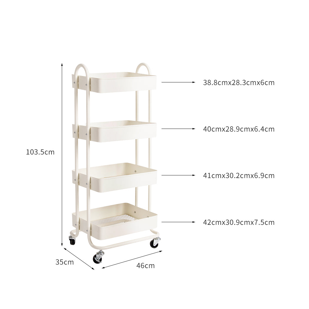 Levede 4 Tiers Kitchen Trolley Cart White-1942353198278905858