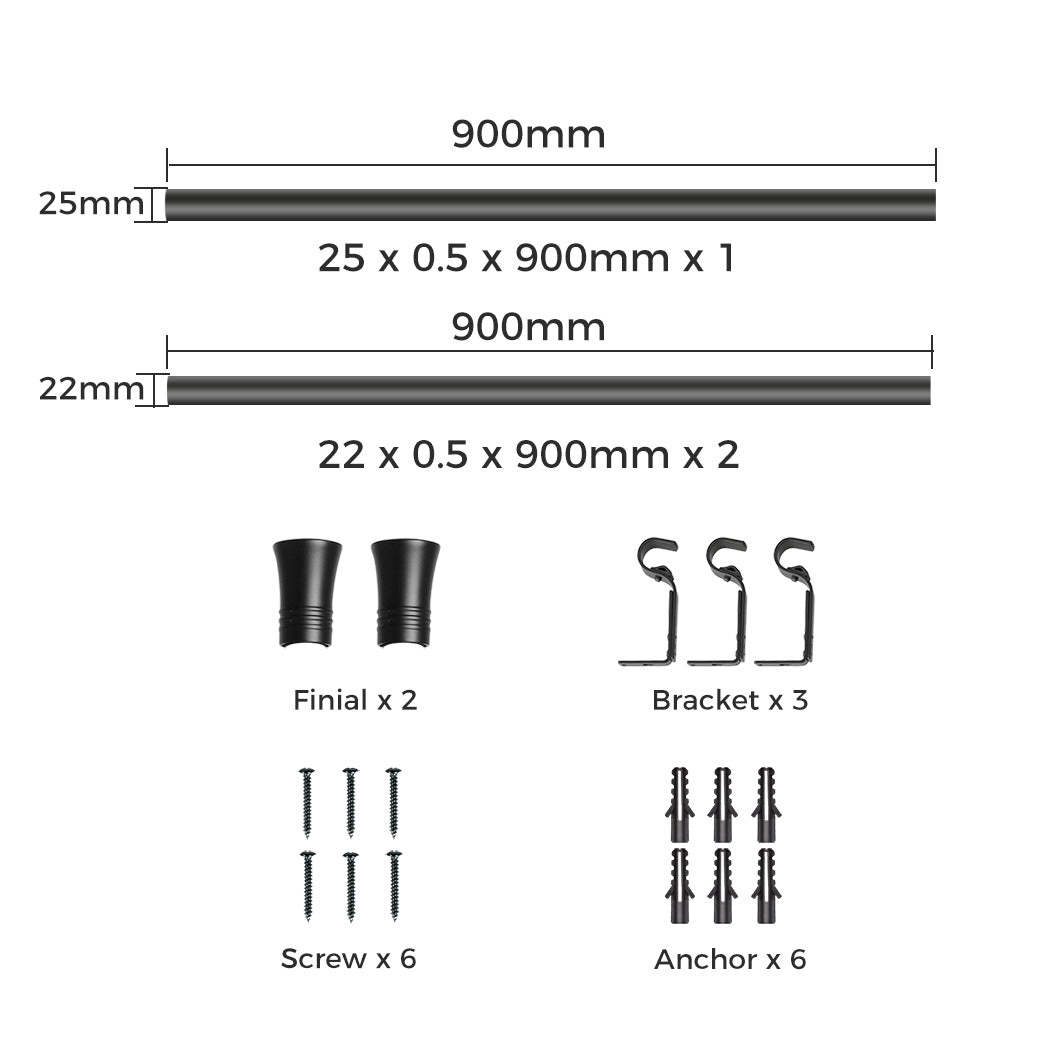 Marlow Black Curtain Rod Steel Quiet Rail Pole Pommel Set Extendable-1942353624915120130