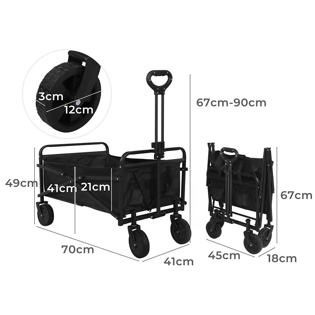 Lambu Garden Trolley Cart Foldable Picnic Black-1942353758847635458