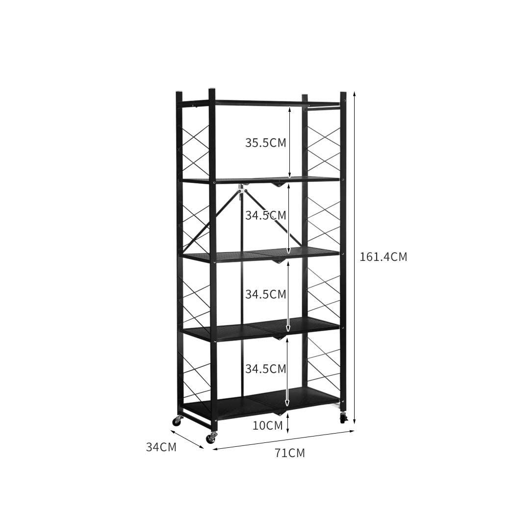 Levede Foldable Storage Shelf Display Black 5 Tiers-1942352905193525250