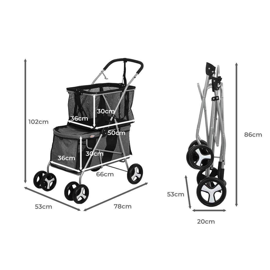 PaWz Pet Stroller 2-Tier Dog Cat Carrier Foldable-1942352822360215554