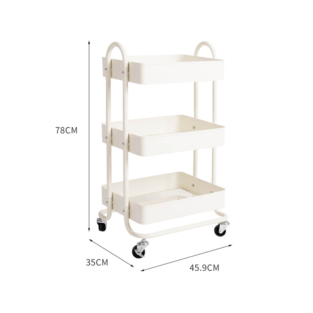 Levede 3 Tiers Kitchen Trolley Cart White-1942353197704286210