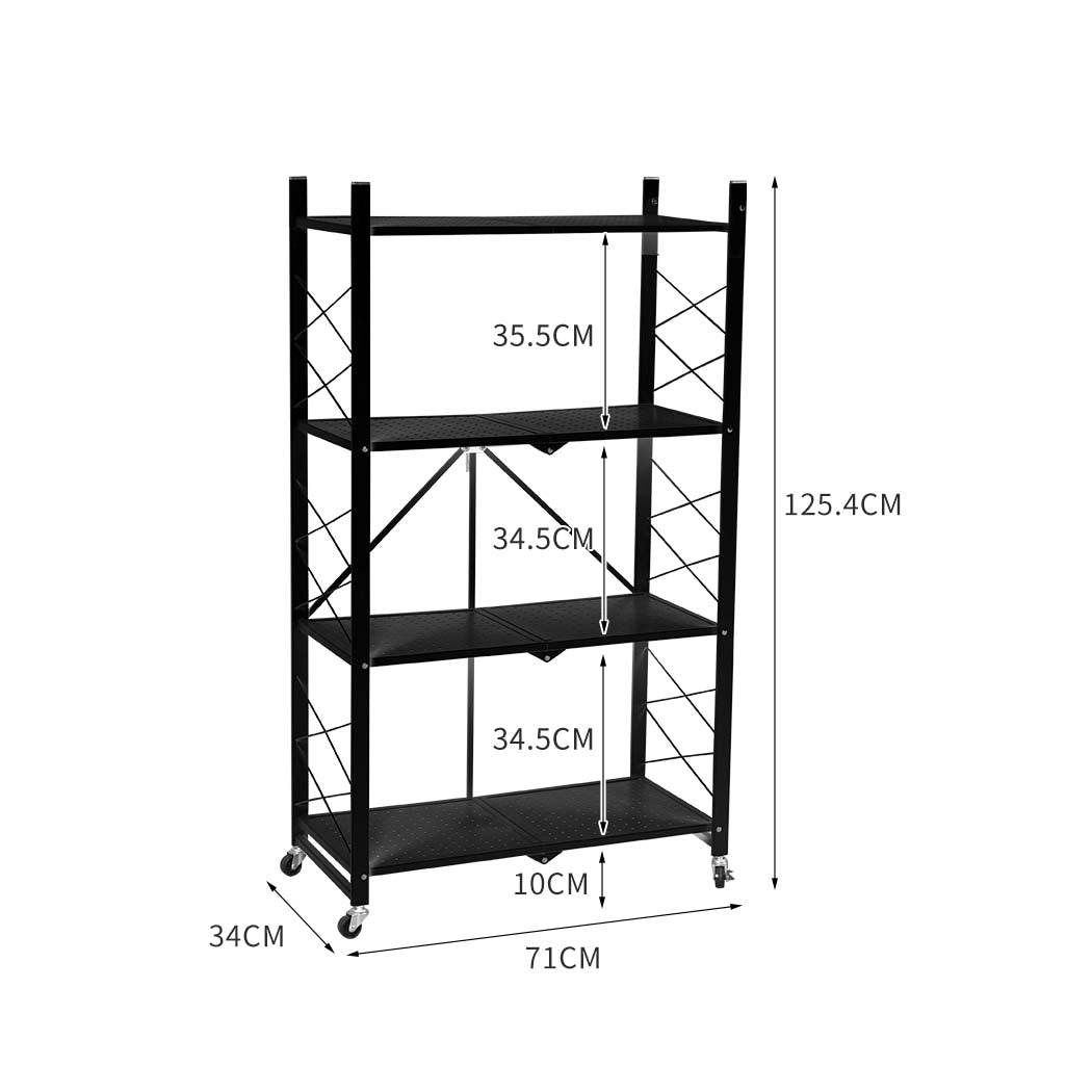 Levede Foldable Storage Shelf Display Black 4 Tiers-1942352905025753090