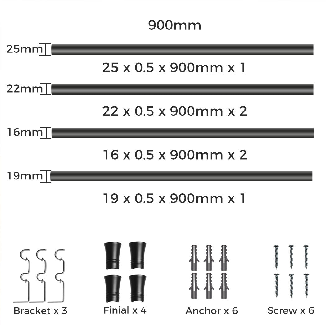 Marlow Black Double Curtain Rod Steel Pole Pommel Set Extendable Adjustable-1942353625267441666