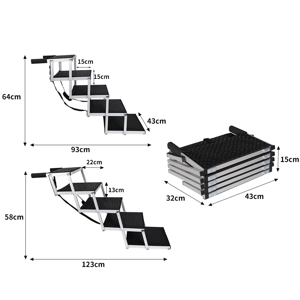 PaWz 5 Steps Dog Ramp Adjustable Height Black-1942352743947702274
