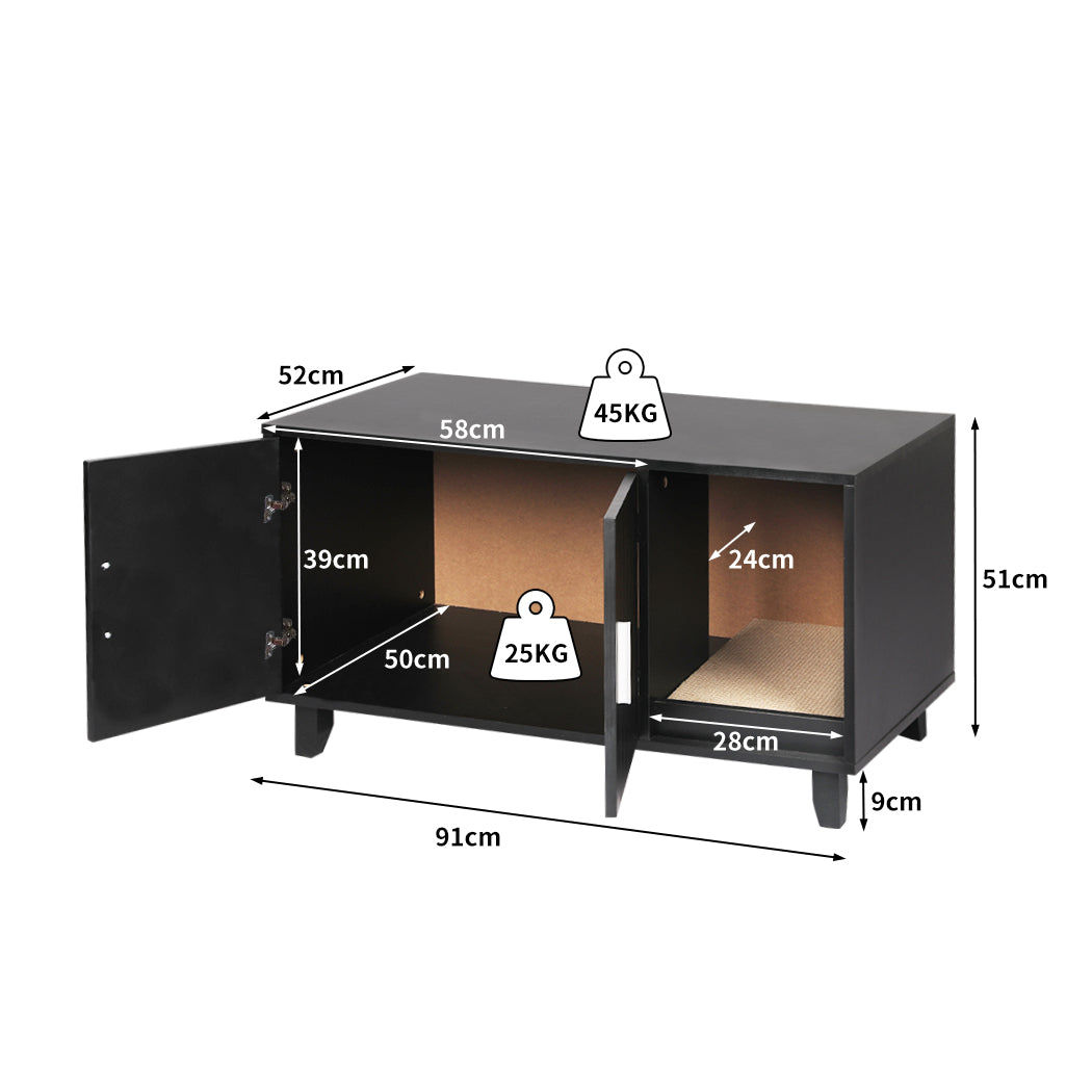 PaWz Enclosed Cat Litter Cabinet Box Black-1942352745675755522