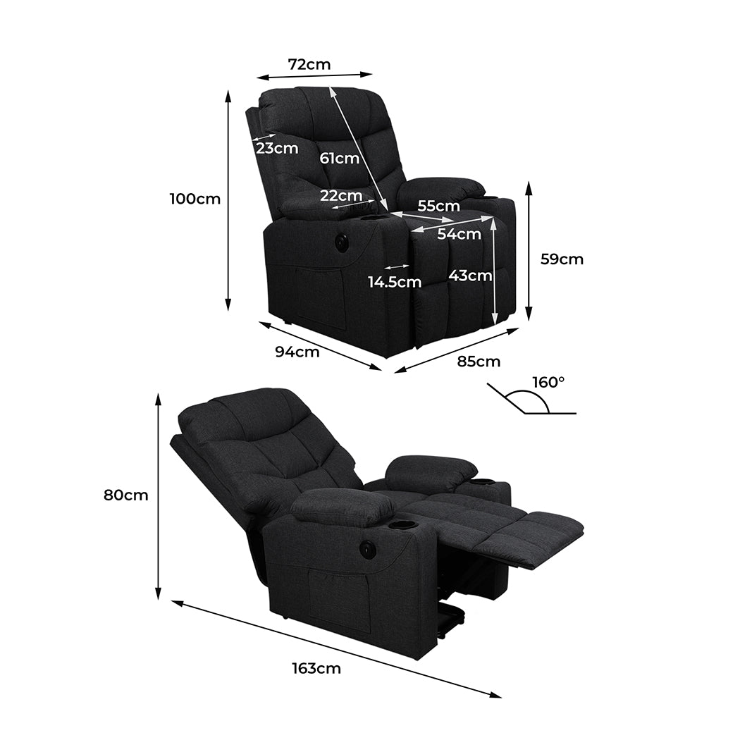 Levede Recliner Chair Electric Lift Black-1910112921023811586
