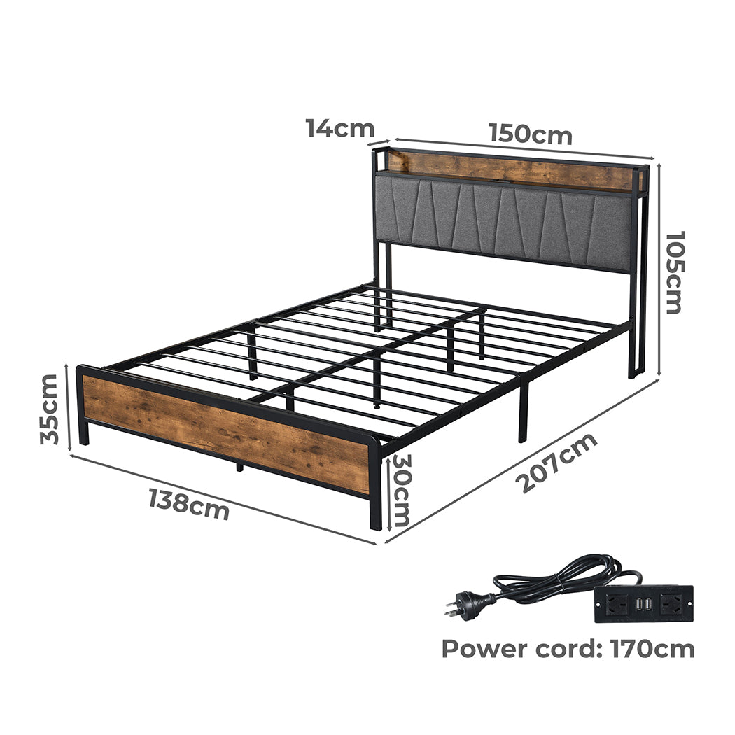 Levede Double Bed Frame Tufted Headboard USB Charge-1919892812007084034