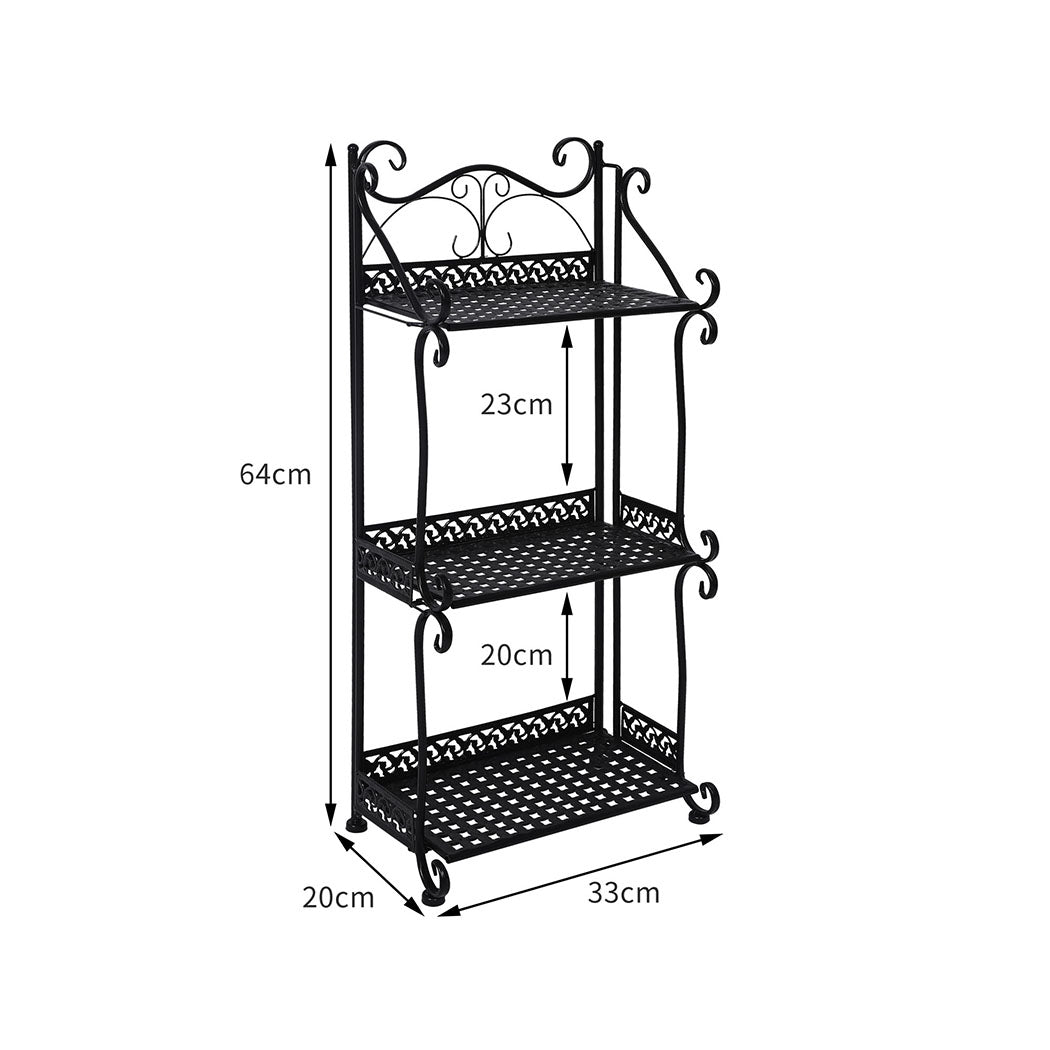 Levede Plant Stand 3 Tiers Outdoor Indoor Black-1942353746407329794
