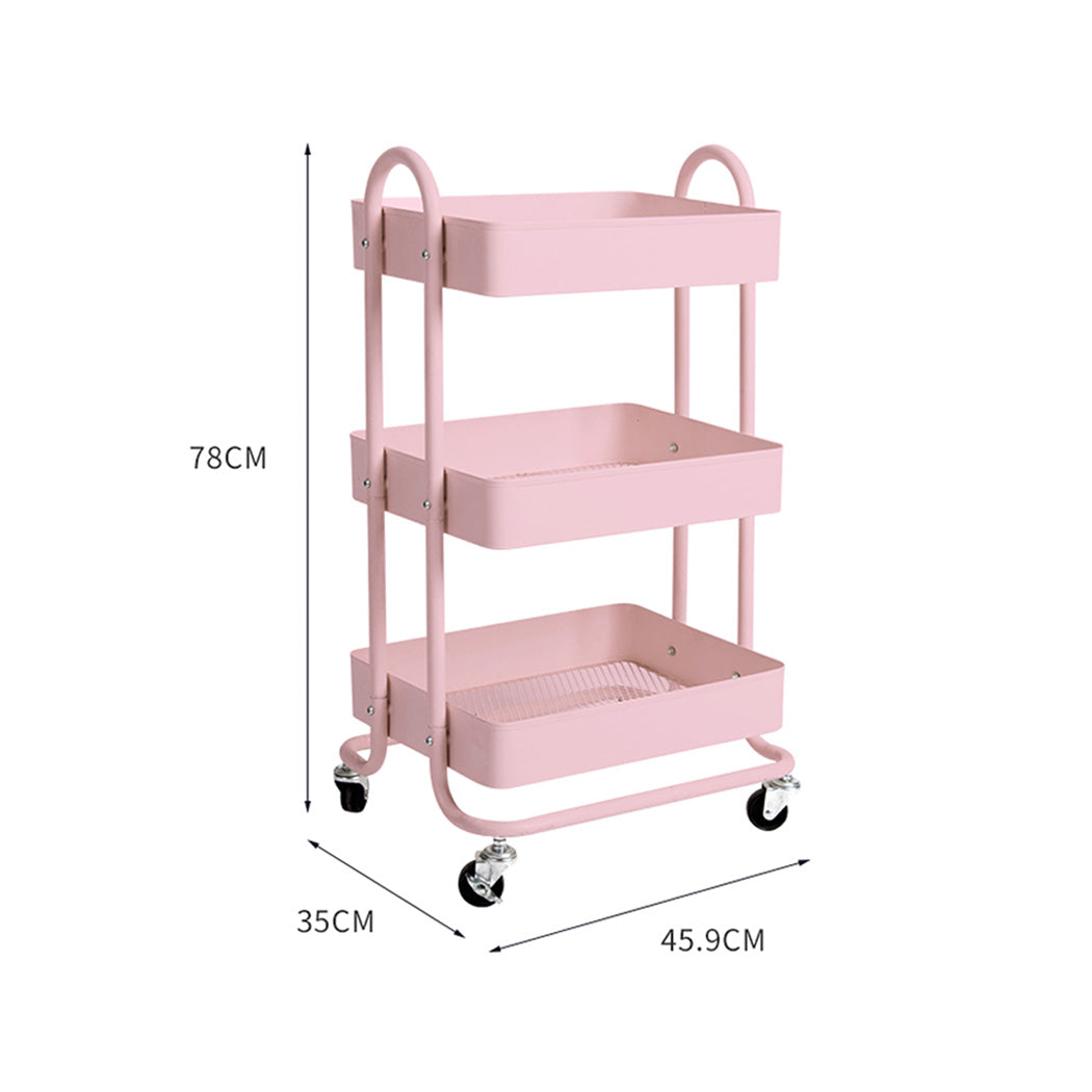 Levede 3 Tiers Kitchen Trolley Cart Pink-1942353197335187458