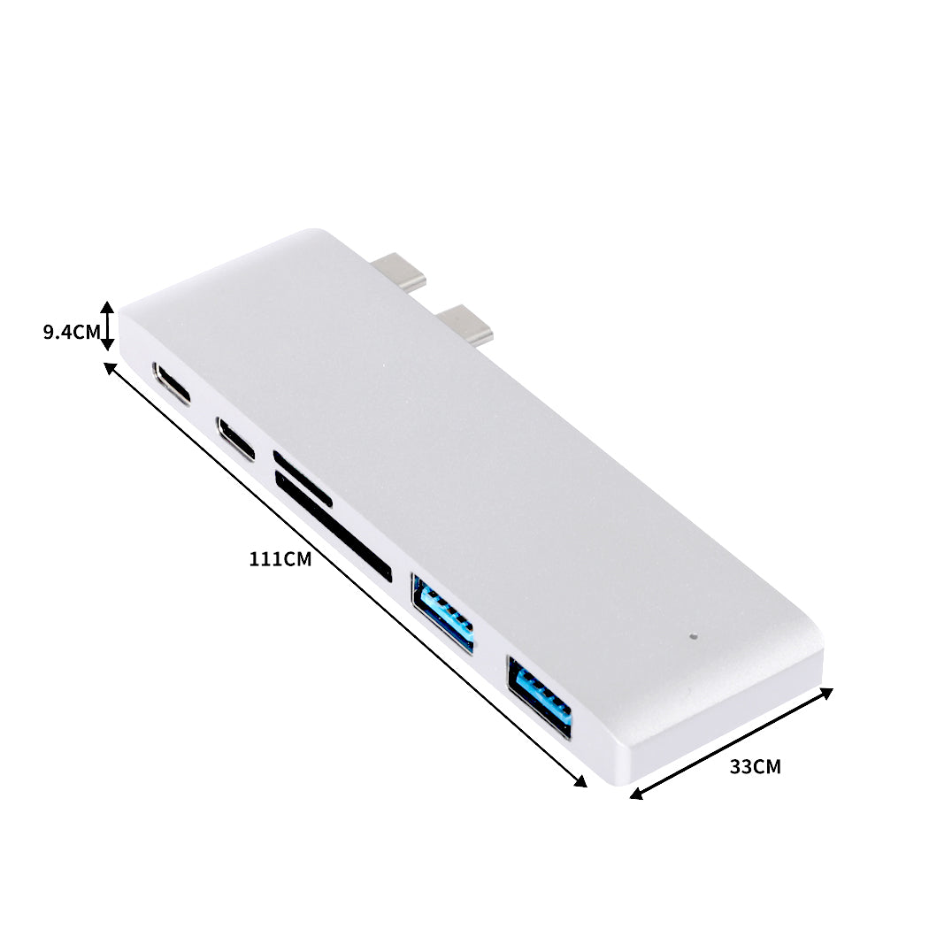 USB 3.0 Type-C HUB 6 Port Powered Adapter Silver-1942352975838187522