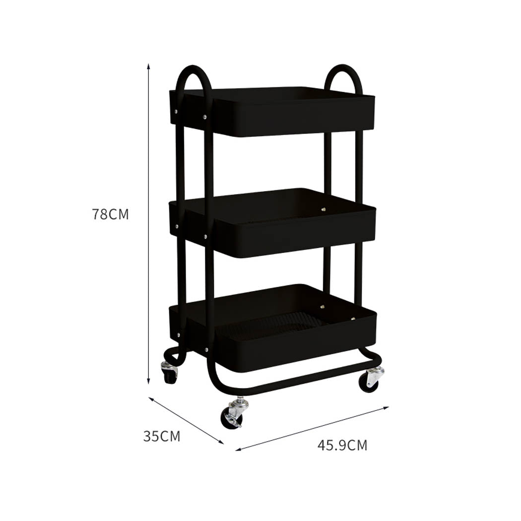 Levede 3 Tiers Kitchen Trolley Cart Black-1942353196949311490