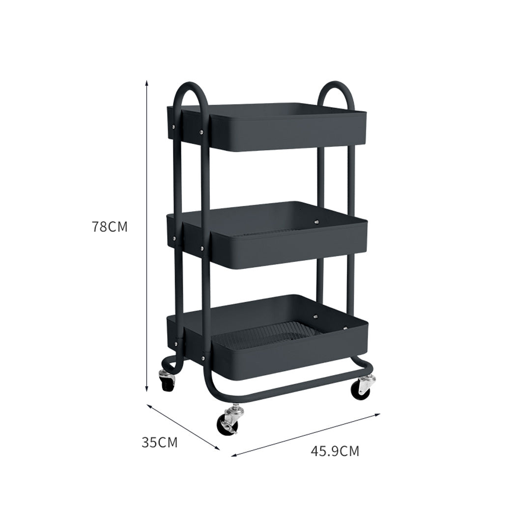 Levede 3 Tiers Kitchen Trolley Cart Grey-1942353197146443778