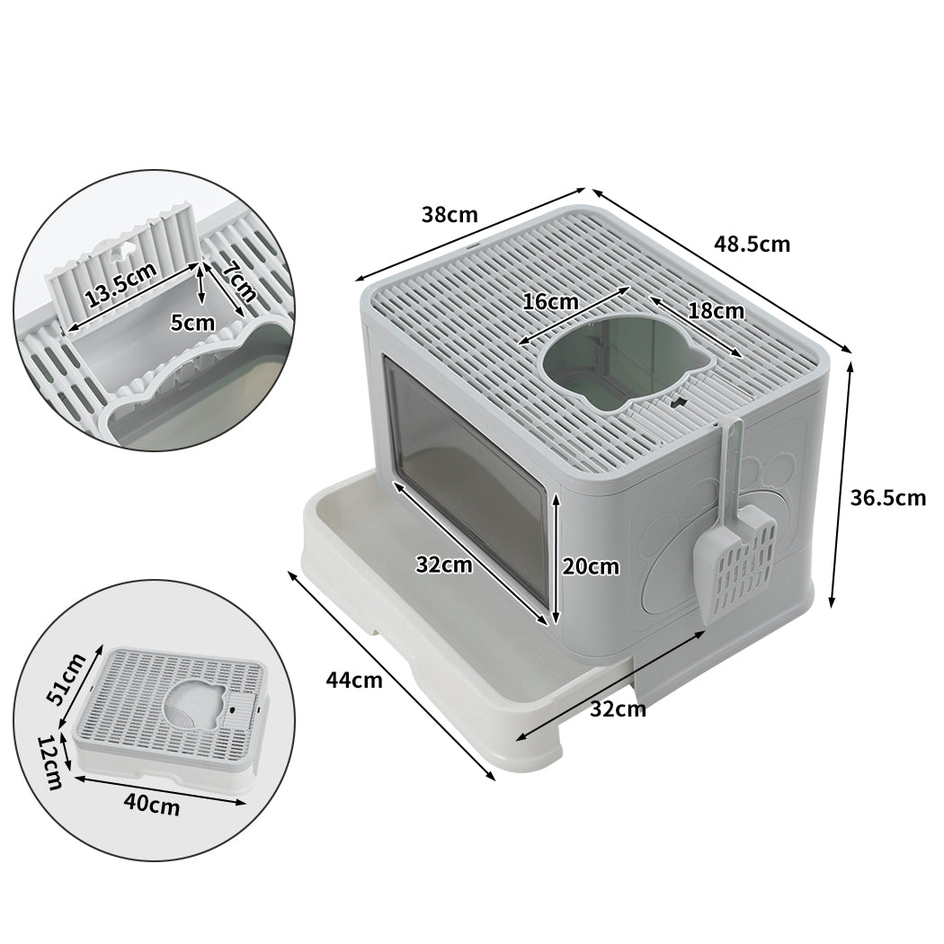 PaWz Foldable Cat Litter Box Tray Enclosed Grey-1942352746757885954